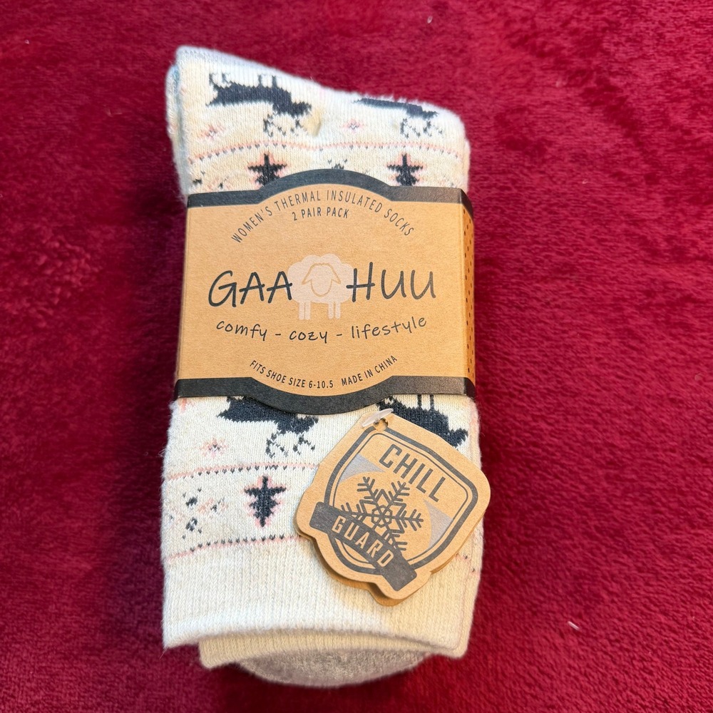GAA HUU Womens Thermal Insulated Socks 2 Pair Pack Natural Moose Size 6-10.5